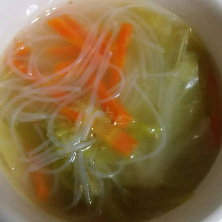 キャベツと生姜の春雨スープ